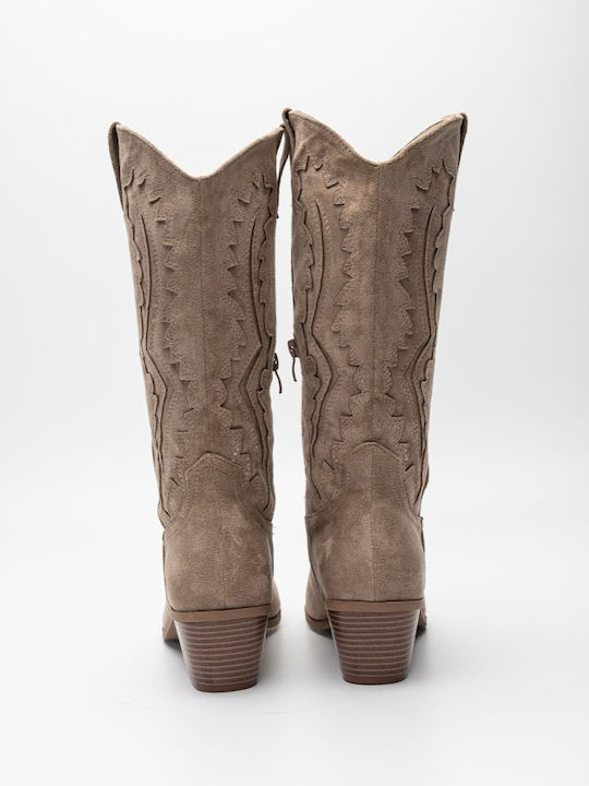 Suede Women's Cowboy Boots Beige