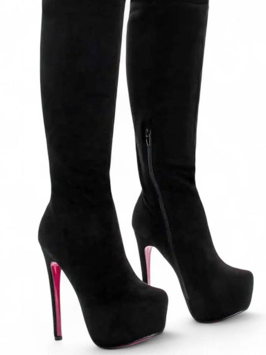 Suede Women's Boots Over the Knee Black