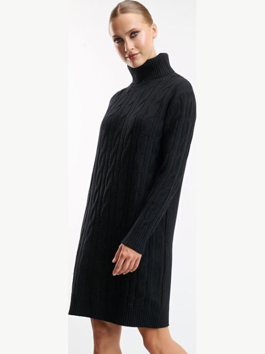 Mini Knitted Turtleneck Dress Black