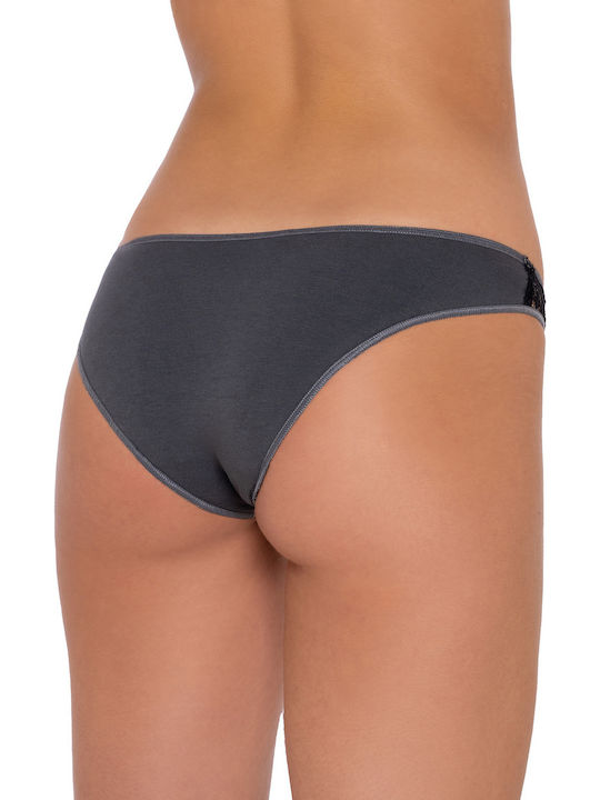 Baumwoll Damen-Slip Brazil mit Spitze Anthrazit