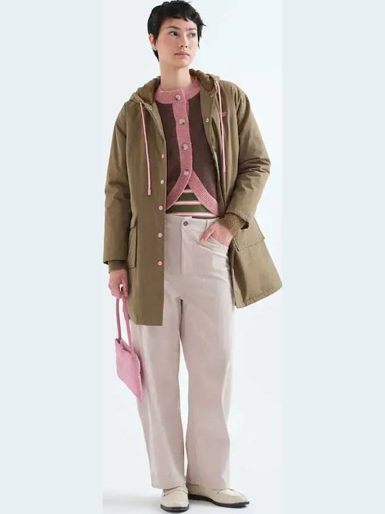 Long Women's Knitted Cardigan with Buttons Brown