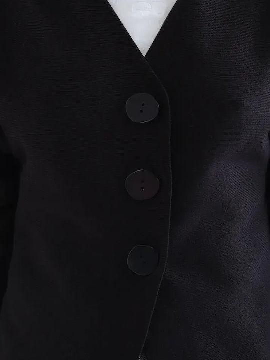Long Women's Knitted Cardigan with Buttons Black