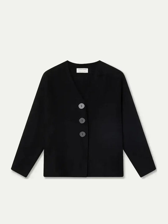 Long Women's Knitted Cardigan with Buttons Black