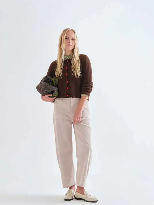 Long Women's Knitted Cardigan with Buttons Brown