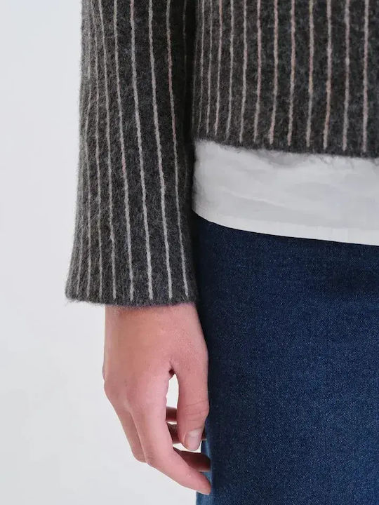 Long Women's Knitted Cardigan with Buttons Grey