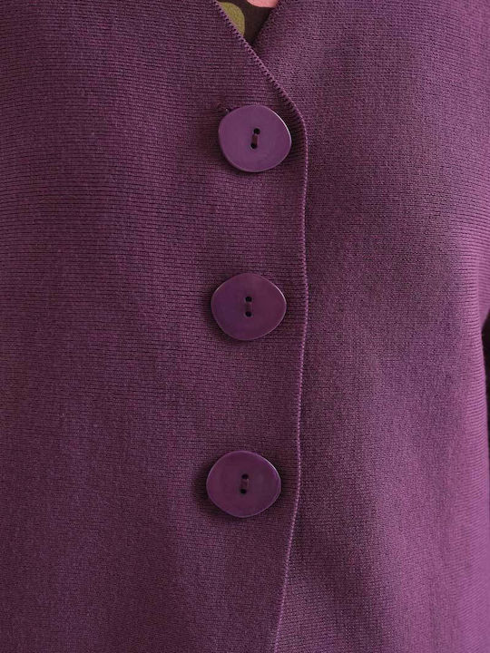 Lange Gestrickte Damen Strickjacke mit Knöpfen in Lila