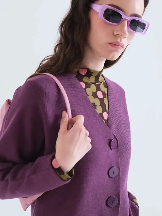 Lange Gestrickte Damen Strickjacke mit Knöpfen in Lila