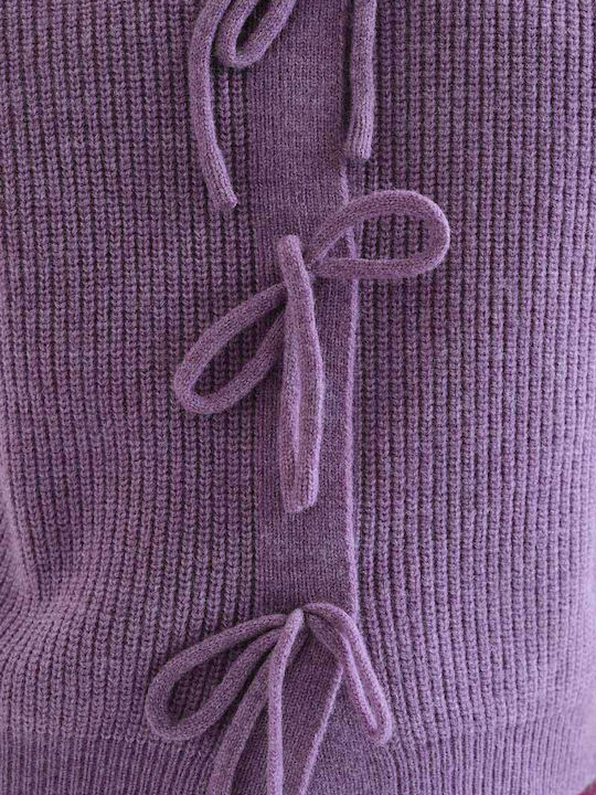 Lange Gestrickte Damen Strickjacke Lila