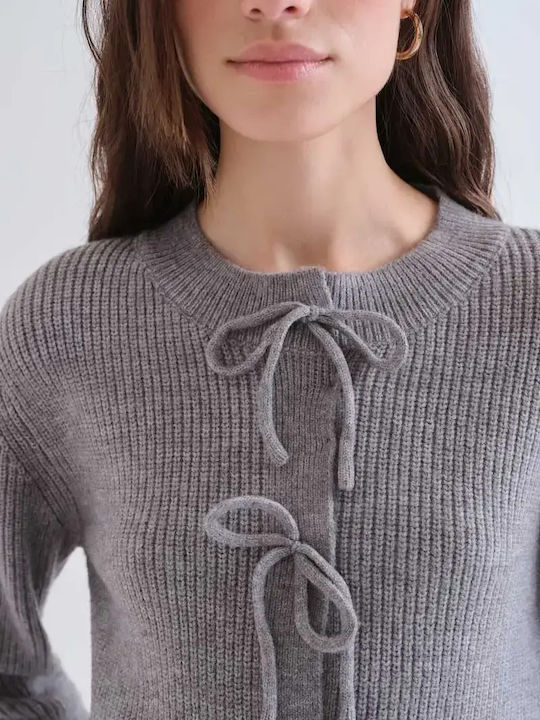 Lange Gestrickte Damen Strickjacke Grau