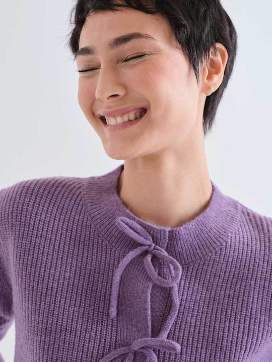 Lange Gestrickte Damen Strickjacke Lila