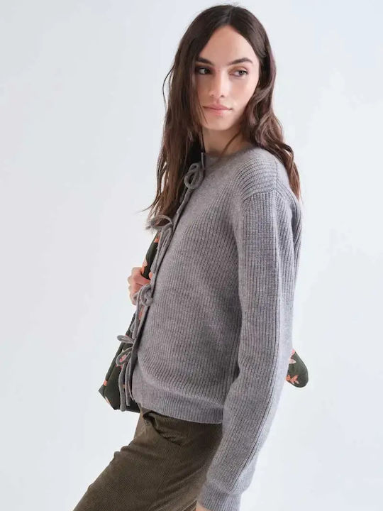 Lange Gestrickte Damen Strickjacke Grau