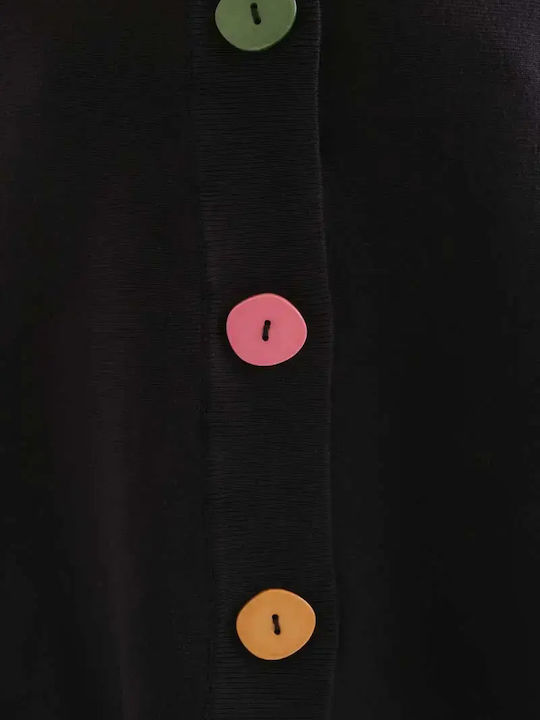 Long Women's Knitted Cardigan with Buttons Black