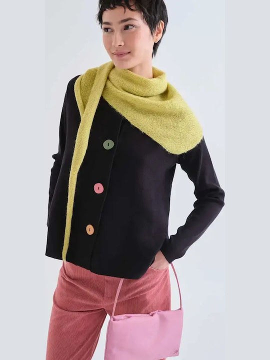 Long Women's Knitted Cardigan with Buttons Black
