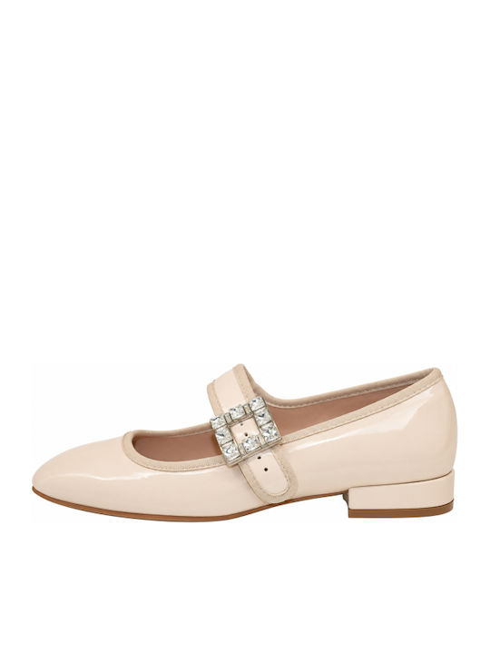 Damen-Ballerinas aus Ecru-Lackleder