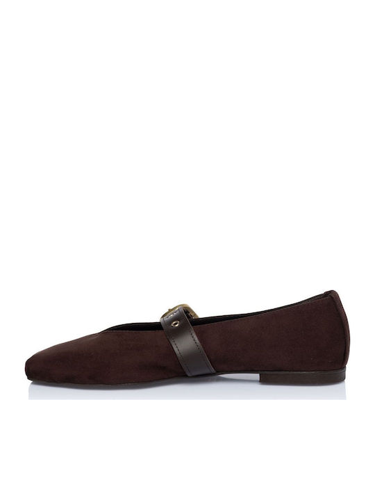 Leather Women's Ballerina Shoes Brown