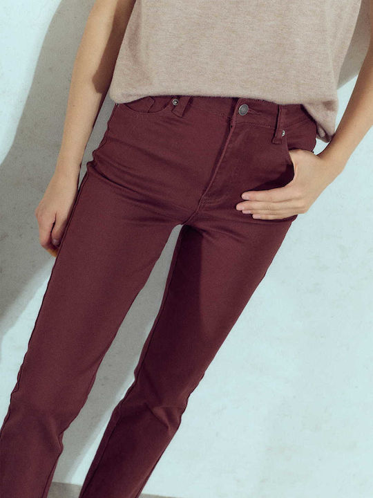 Celestino Women's Jeans Straight Leg Burgundy