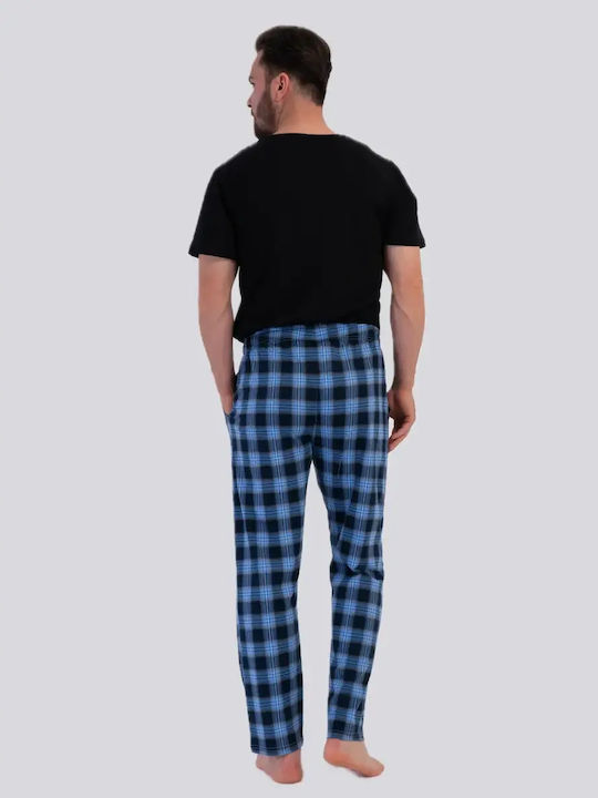 Vienetta Secret Summer Checked Men's Pyjamas Cotton Blue