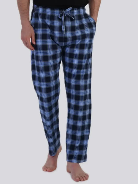 Vienetta Secret Summer Checked Men's Pyjamas Cotton Blue
