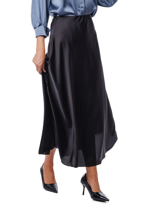 Satin Midi Skirt Black