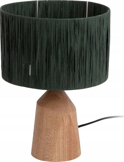 BigBuy Holz Tischlampe für E27 Fassung mit Schwarzem Hut und Basis