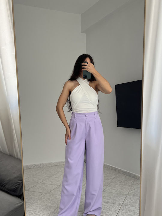 Damen Hochbund Pantaloona mit Gummiband in Breite Bein Stil Lila