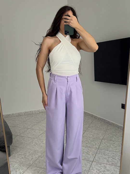Damen Hochbund Pantaloona mit Gummiband in Breite Bein Stil Lila
