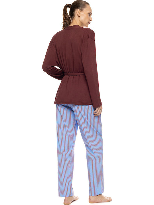 Pink Label Sommer Damen Schlafanzughose Soft Blau/bordeaux