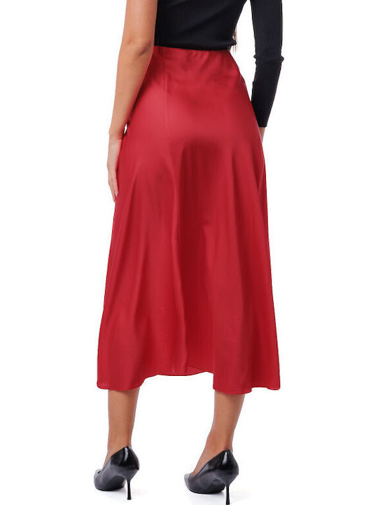 Satin Midi Skirt Red