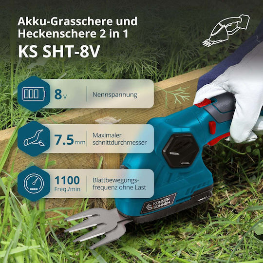 Könner & Söhnen Könner & Söhnen Heckenschere Batterie 8V 1x2Ah mit Klingenlänge 12cm