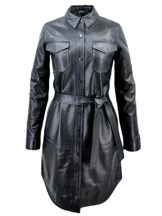 Leather Women's Double Sided Jacket for Winter Black