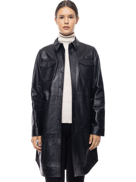 Leather Women's Double Sided Jacket for Winter Black
