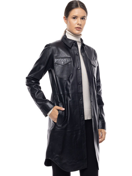 Leather Women's Double Sided Jacket for Winter Black