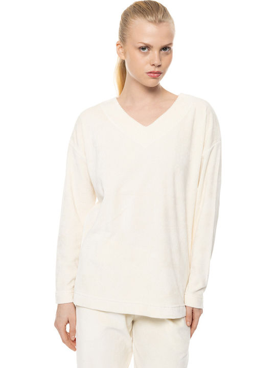 Pink Label Winters Damen Schlafanzug & Pyjamas Samt Off-White