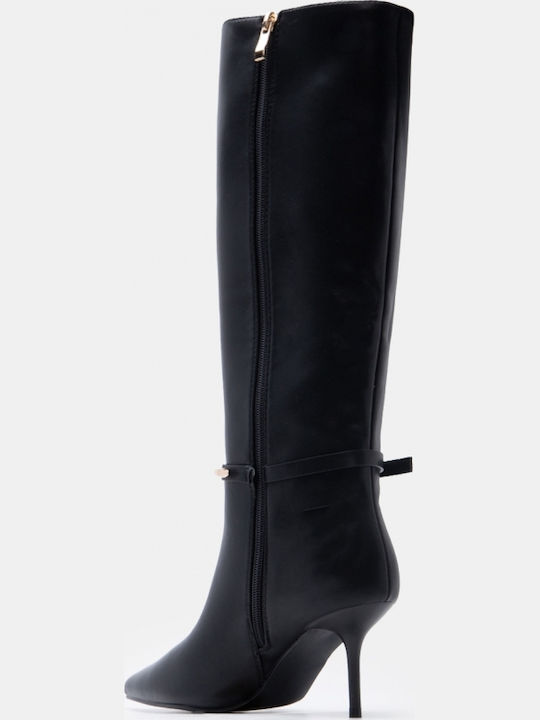 Suede Women's Boots with High Heel Black