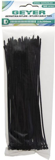 Geyer Plastic Cable Ties 200mmx2.5mm In Black Colour 100pcs G2.5CT200B