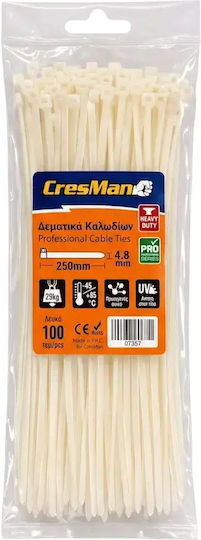 Cresman Kunststoff Kabelbinder 250mmx4.8mm in Weiß Farbe 100 Stück
