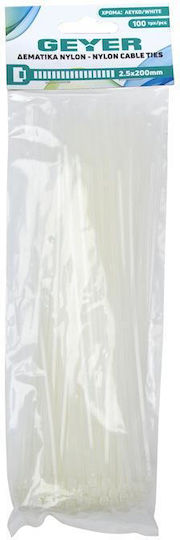 Geyer Plastic Cable Ties 200mm x 2.5mm in White Colour (100 pcs)