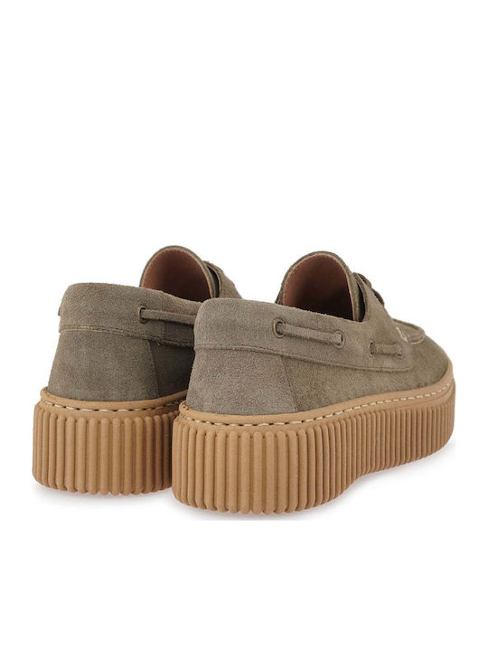 Wildleder Damen Mokassins in Khaki Farbe