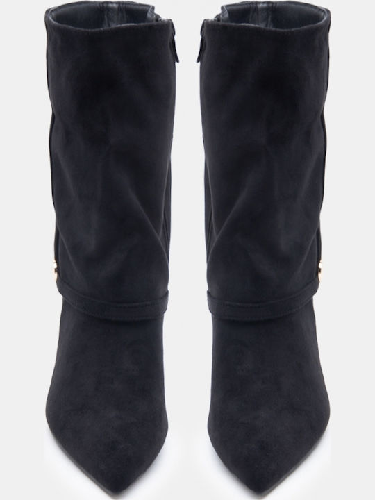 Suede Women's Ankle Boots with High Heel Black