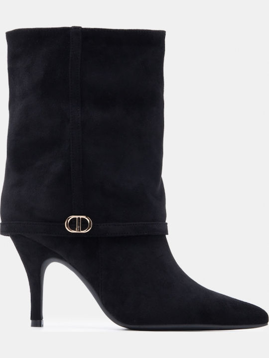 Suede Women's Ankle Boots with High Heel Black