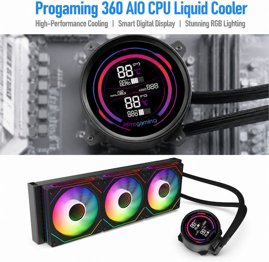ProGaming IceView 360 Wasserkühlung AIO CPU mit 3 Lüfterabmessung 120mm und ARGB Beleuchtung