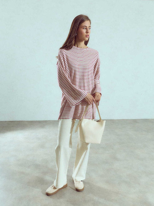 Celestino Γυναικεία Μπλούζα Μακρυμάνικη Oversized Loose Fit Μπεζ
