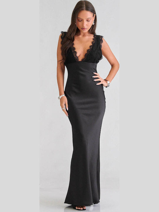 Rochie Maxi De Seară De Vară Jupon Din Satin Cu Dantelă Neagră