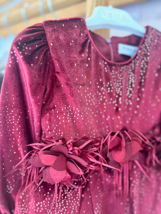 Girls Velvet Dress Burgundy