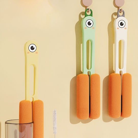 Perie de Curățare pentru Sticle și Căni Flippy cu Mâner Lung și Accesorii din Burete pentru Curățarea Paielor și Capacele Ușor de Agățat 27.5x11.4x6cm Verde