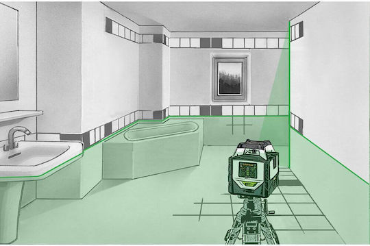 Laserliner Duraplane Plus G360 Set 175cm Self-Leveling Rotary Laser Level Green Beam 7.4V with Working Range 70m