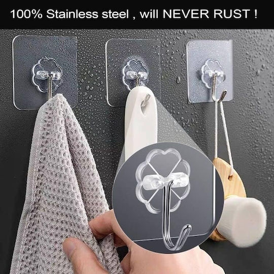 Agățătoare cu Autocolant Inox Transparente 20 Bucăți
