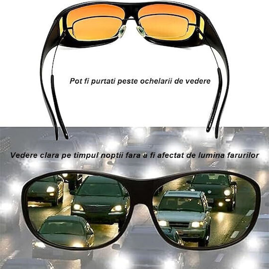 Ochelari De Viziune Nocturnă Flippy Polarizați Pentru Condus Și Ciclism Peste Ochelari De Prescripție Lentile Galbene Cadru Negru Protector 15x5 Cm