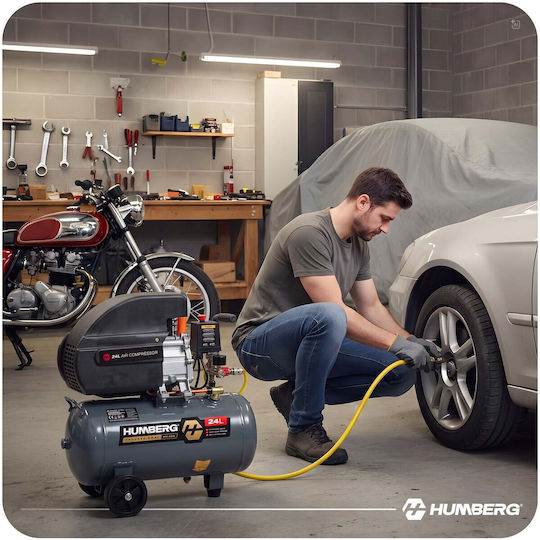 Humberg Κομπρεσέρ Αέρος 85dB με Ισχύ 2hp και Αεροφυλάκιο 24lt