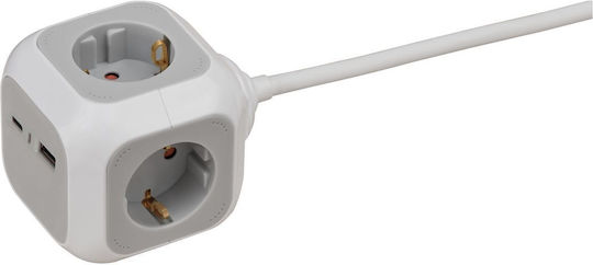 Brennenstuhl PowerCube 4 Steckdosenleisten mit USB-A, Schalter und Kabel 1.4m